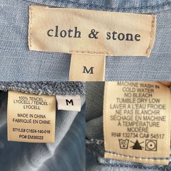 ANTHRO Cloth & Stone Blue Chambray Polka Dot Shirt Blouse M - Picture 6 of 6